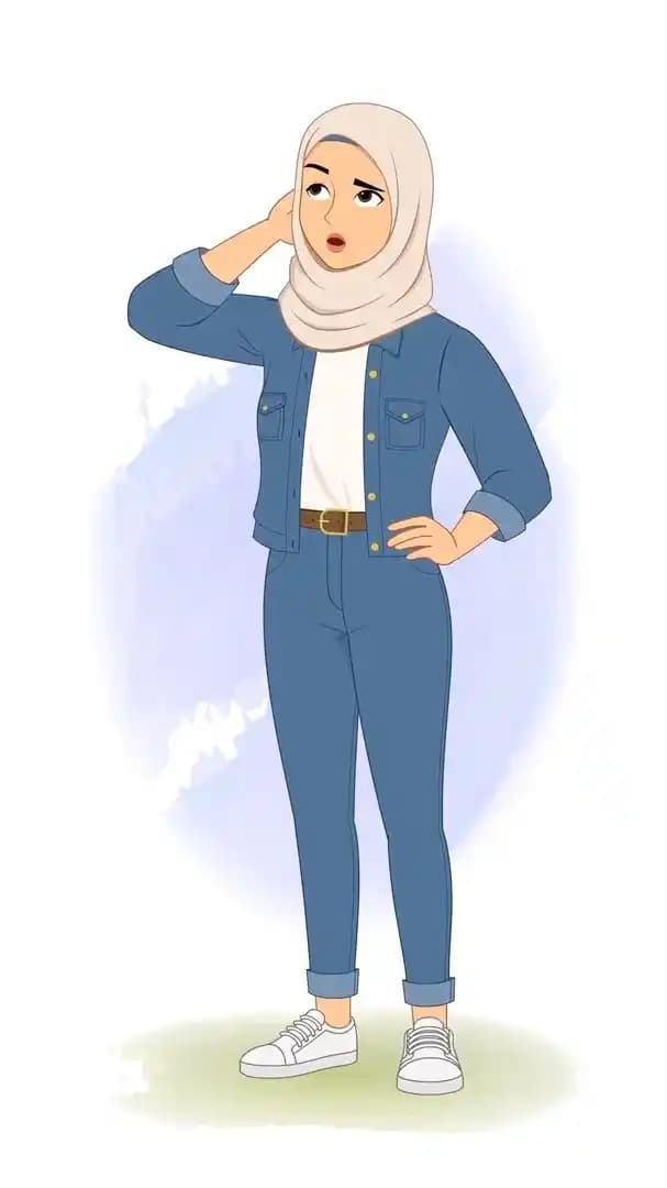 Hijab character in casual clothes confused animated vector AKA Mahira