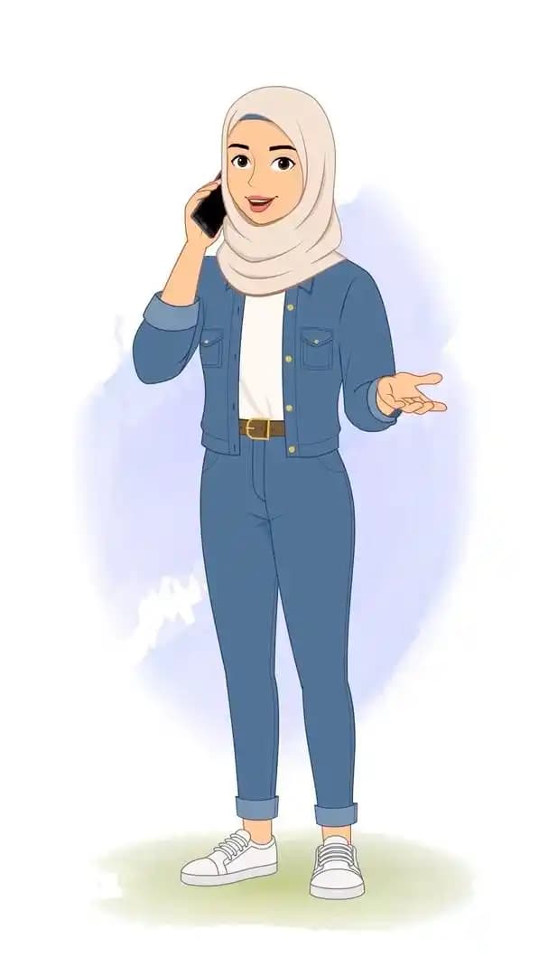 Hijab character in casual clothes talking on phone animated vector AKA Mahira