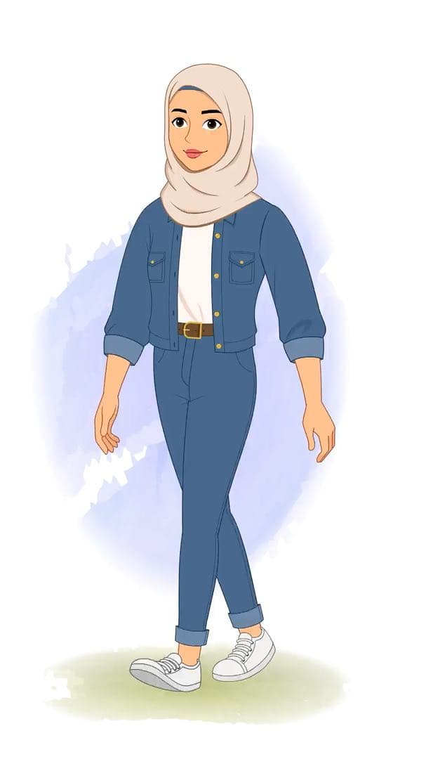 Hijab character in casual clothes walking animated vector AKA Mahira