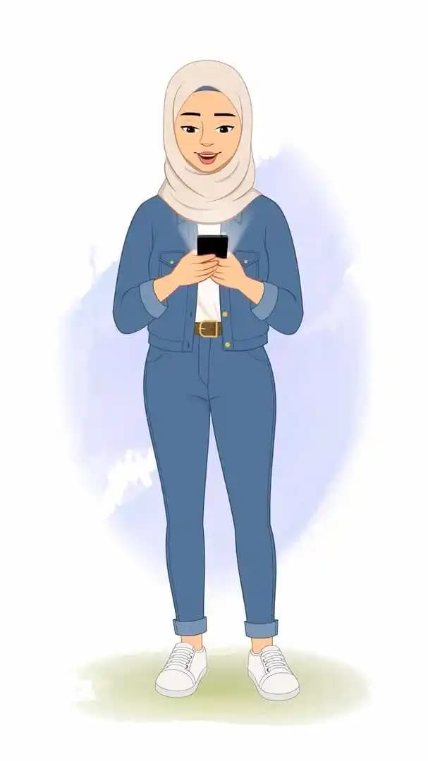 Hijab character in casual clothes using phone animated vector AKA Mahira