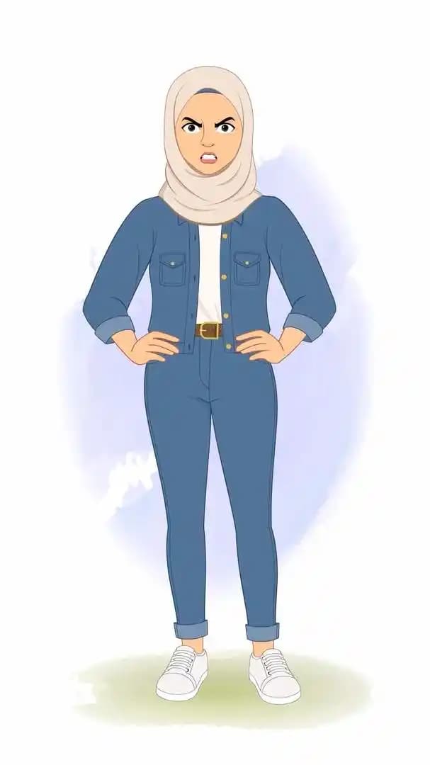 Hijab character in casual clothes angry animated vector AKA Mahira