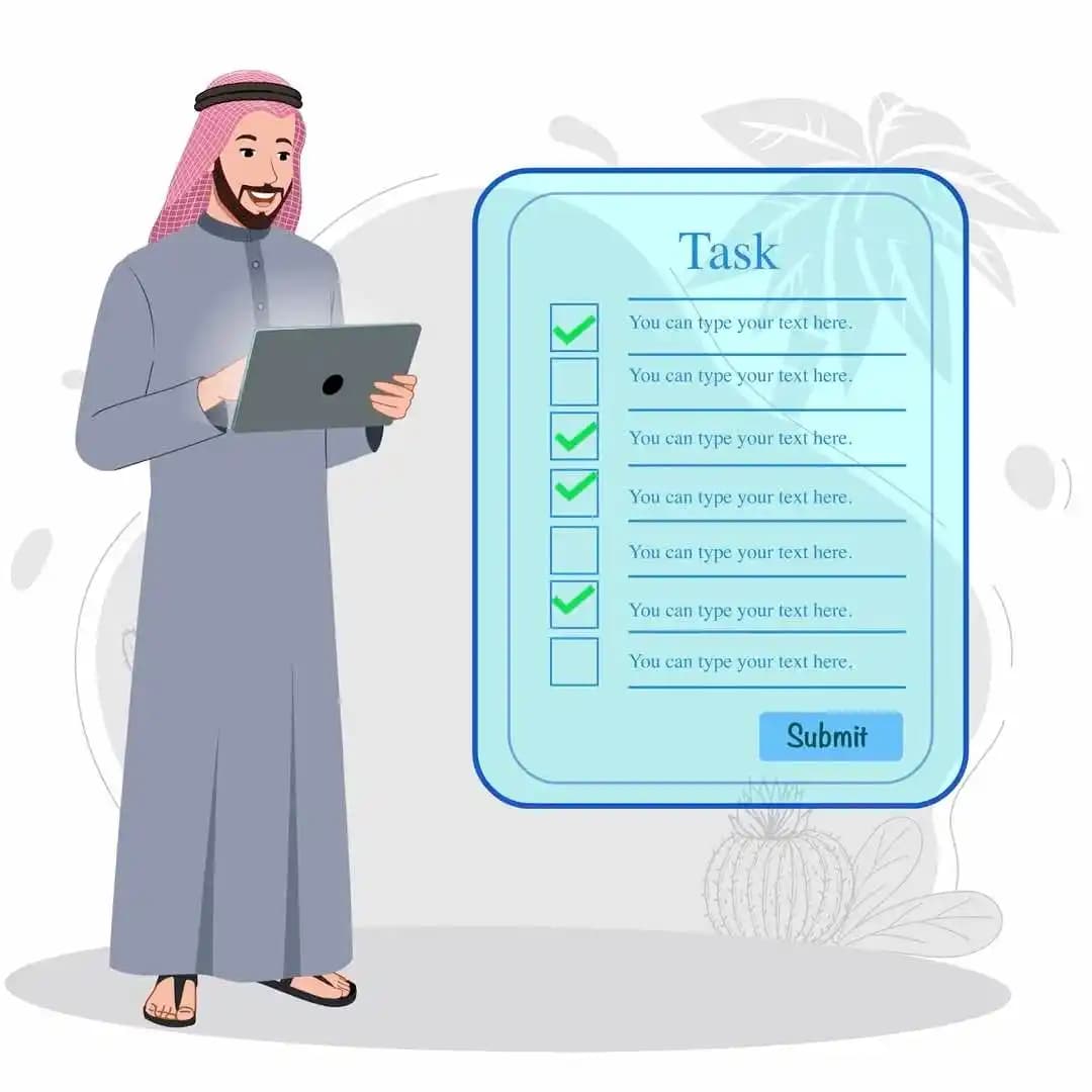Cartoon male arab character using tablet animated vector AKA Yusuf