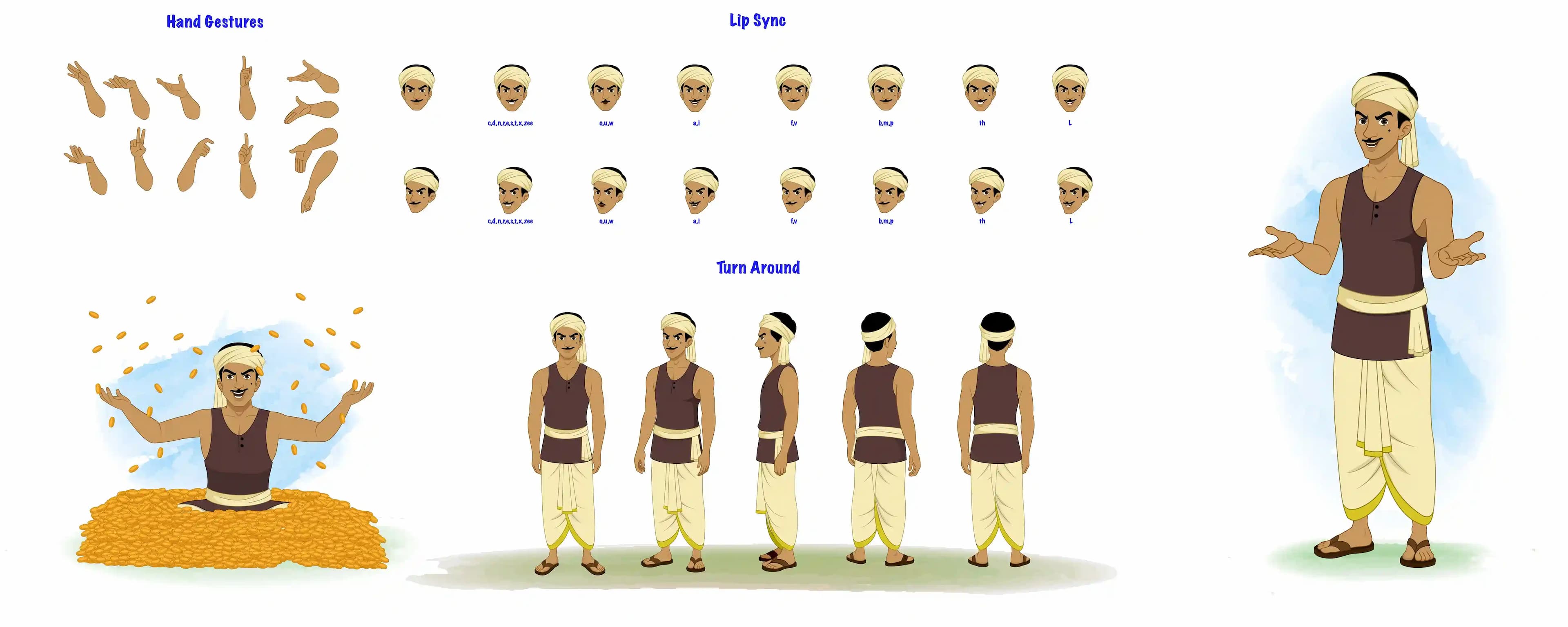 India vector village man character cartoon bundle model sheet AKA Teja