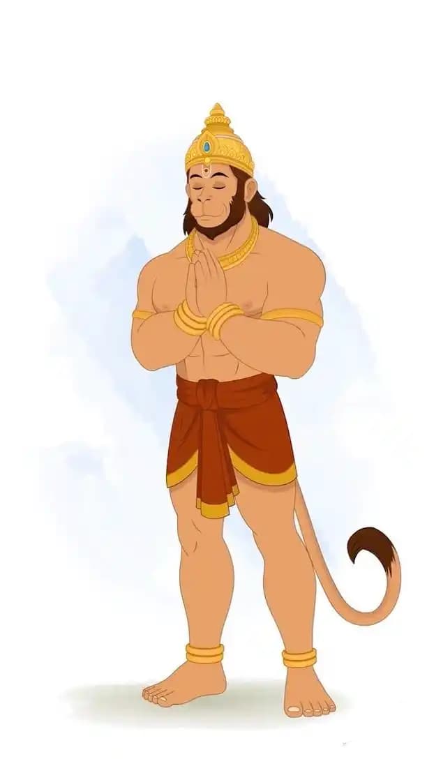 Hanuman ji doing parnam animated vector cartoon character AKA Lord Hanuman