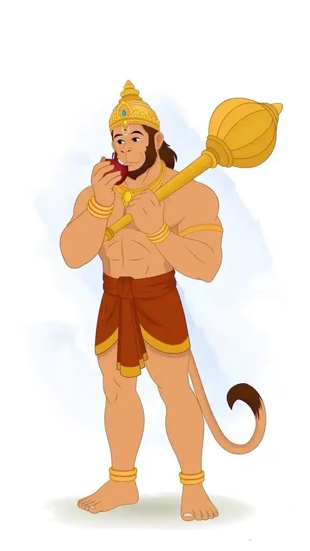 Lord Hanuman ji eating animated vector cartoon character AKA Lord Hanuman