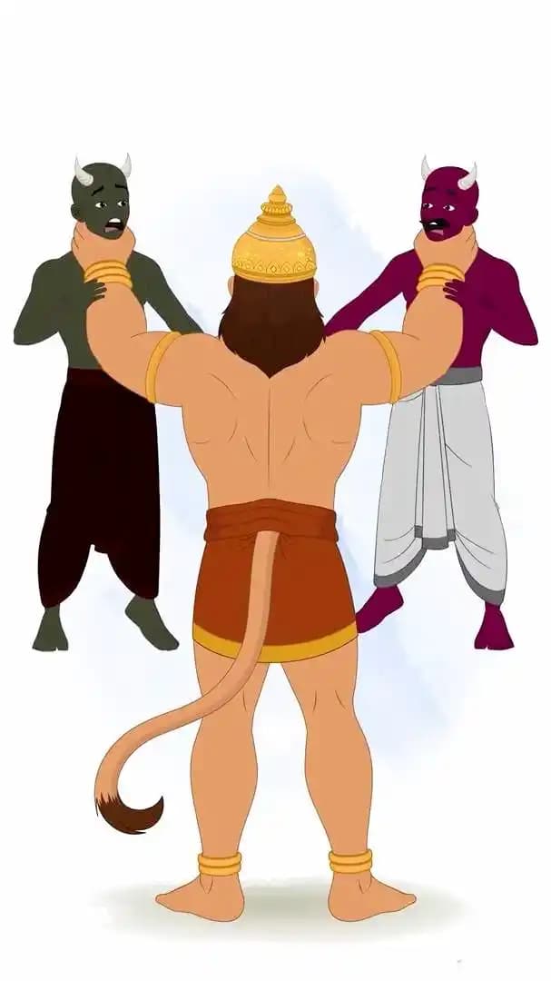 Lord Hanuman ji fighting vector animated cartoon character AKA Lord Hanuman
