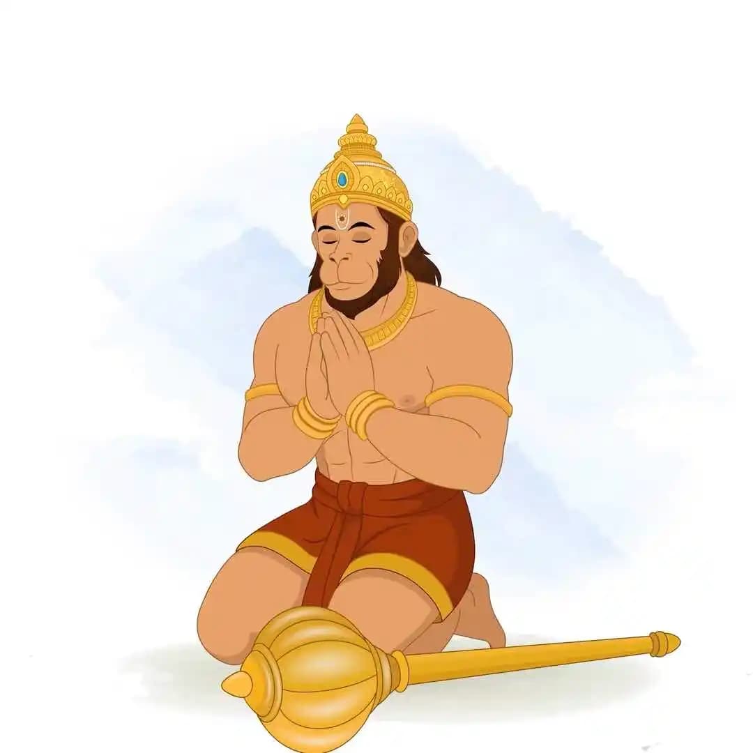 Lord Hanuman ji doing param while sitting animated vector cartoon character AKA Lord Hanuman
