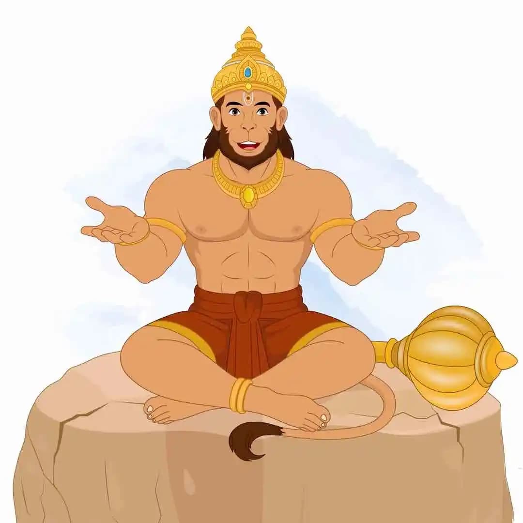 Lord Hanuman ji talking while sitting animated vector cartoon character AKA Lord Hanuman