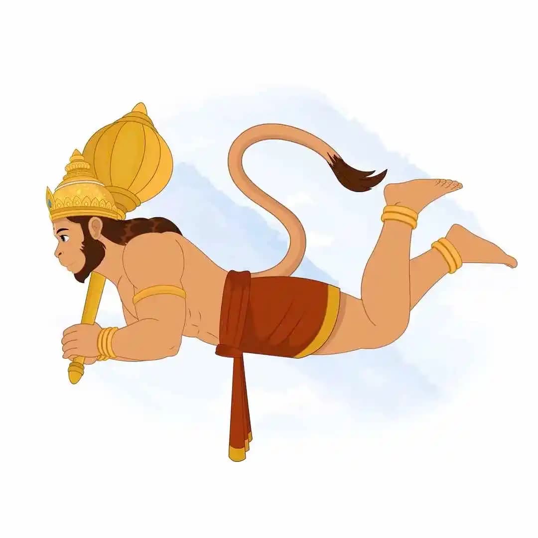 Lord Hanuman ji flying in side view animated vector cartoon character AKA Lord Hanuman