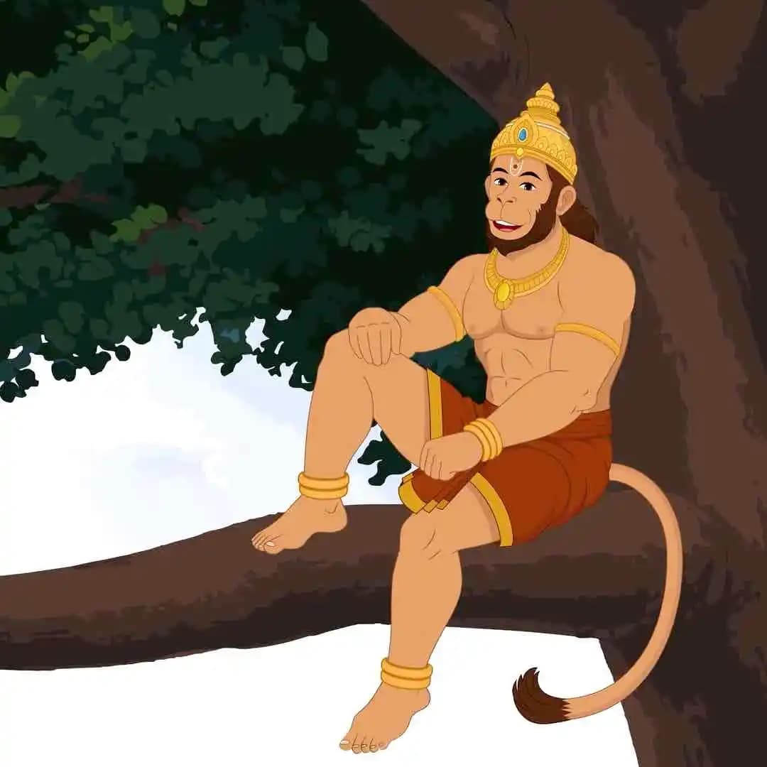 Lord Hanuman ji sitting on tree animated vector cartoon character AKA Lord Hanuman