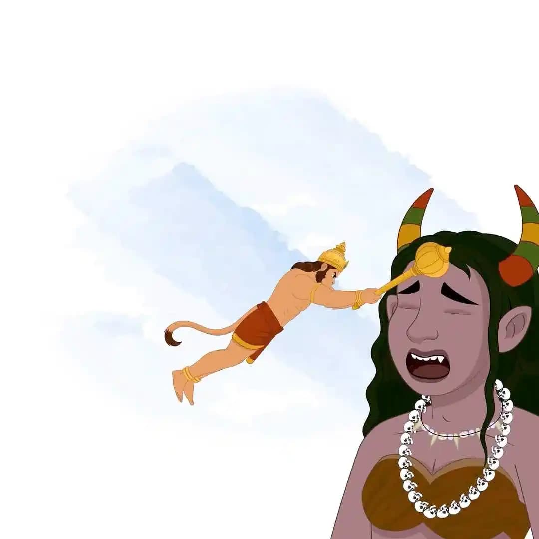 Lord Hanuman ji fighting with rakshas animated vector cartoon character AKA Lord Hanuman