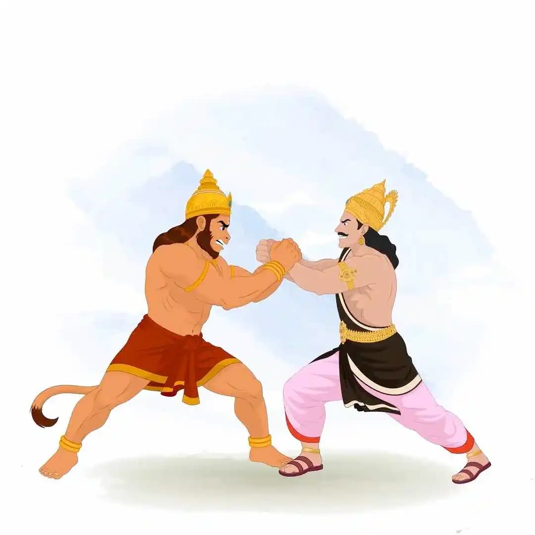 Lord Hanuman ji fighting with asur vector animated cartoon character AKA Lord Hanuman