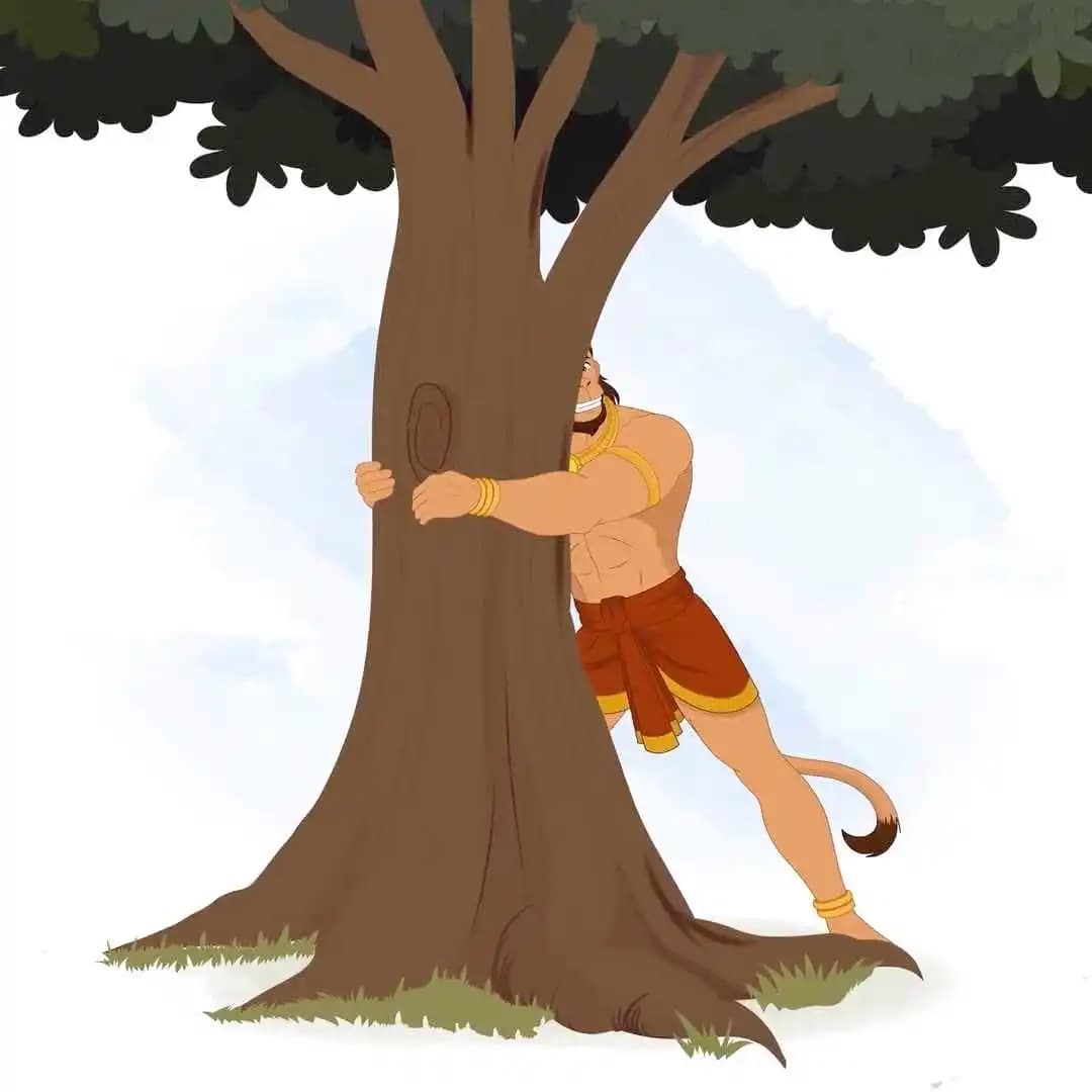 Lord Hanuman ji holding tree vector animated cartoon character AKA Lord Hanuman