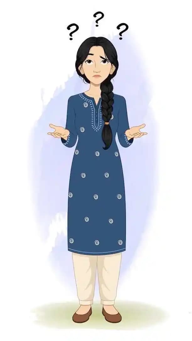 Confused woman wearing blue suit animated vector cartoon character AKA Gauri