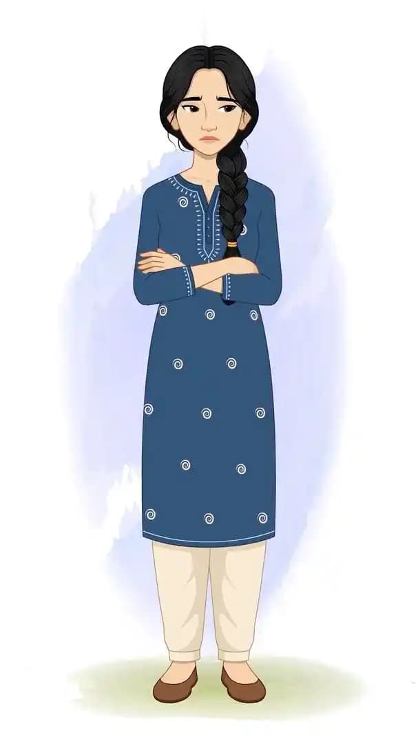 Annoyed Indian girl wearing salwar suit animated vector cartoon character AKA Gauri