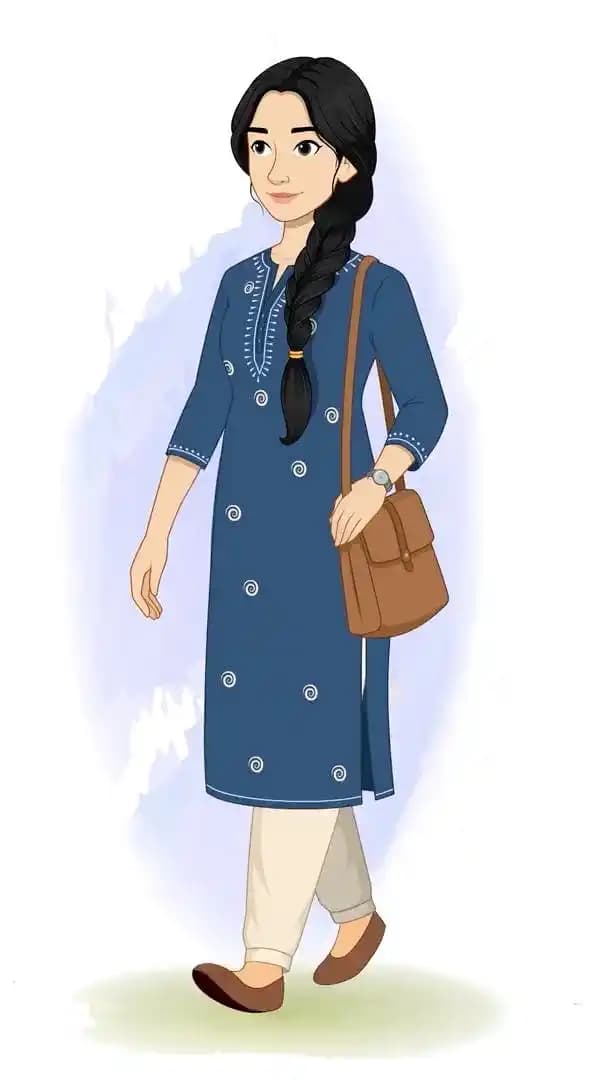 Pretty lady walking with bag animated vector cartoon character AKA Gauri