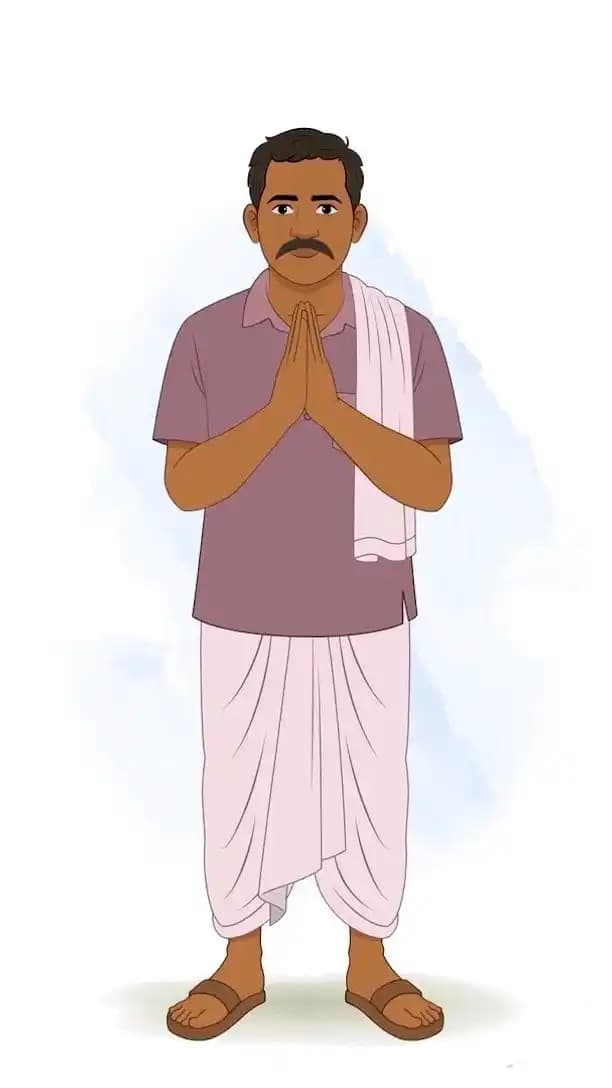Indian village man doing namaste animated vector cartoon character AKA Harish