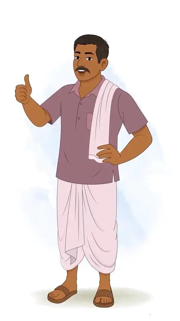 Indian farmer doing thumbs up animated vector cartoon character AKA Harish