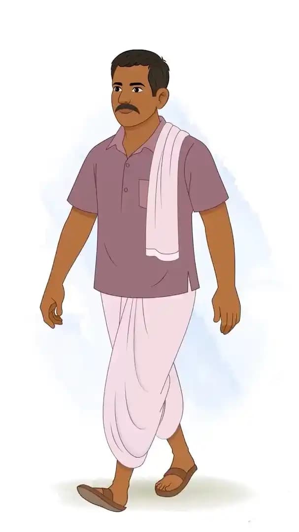 Indian village man walking pose animated vector cartoon character AKA Harish