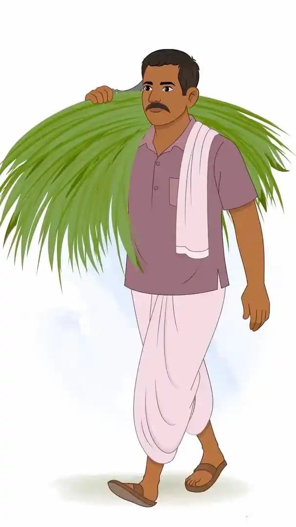 Indian farmer walking with grass animated vector cartoon character AKA Harish