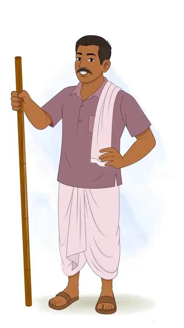 Rural man standing with blackjack animated vector cartoon character AKA Harish
