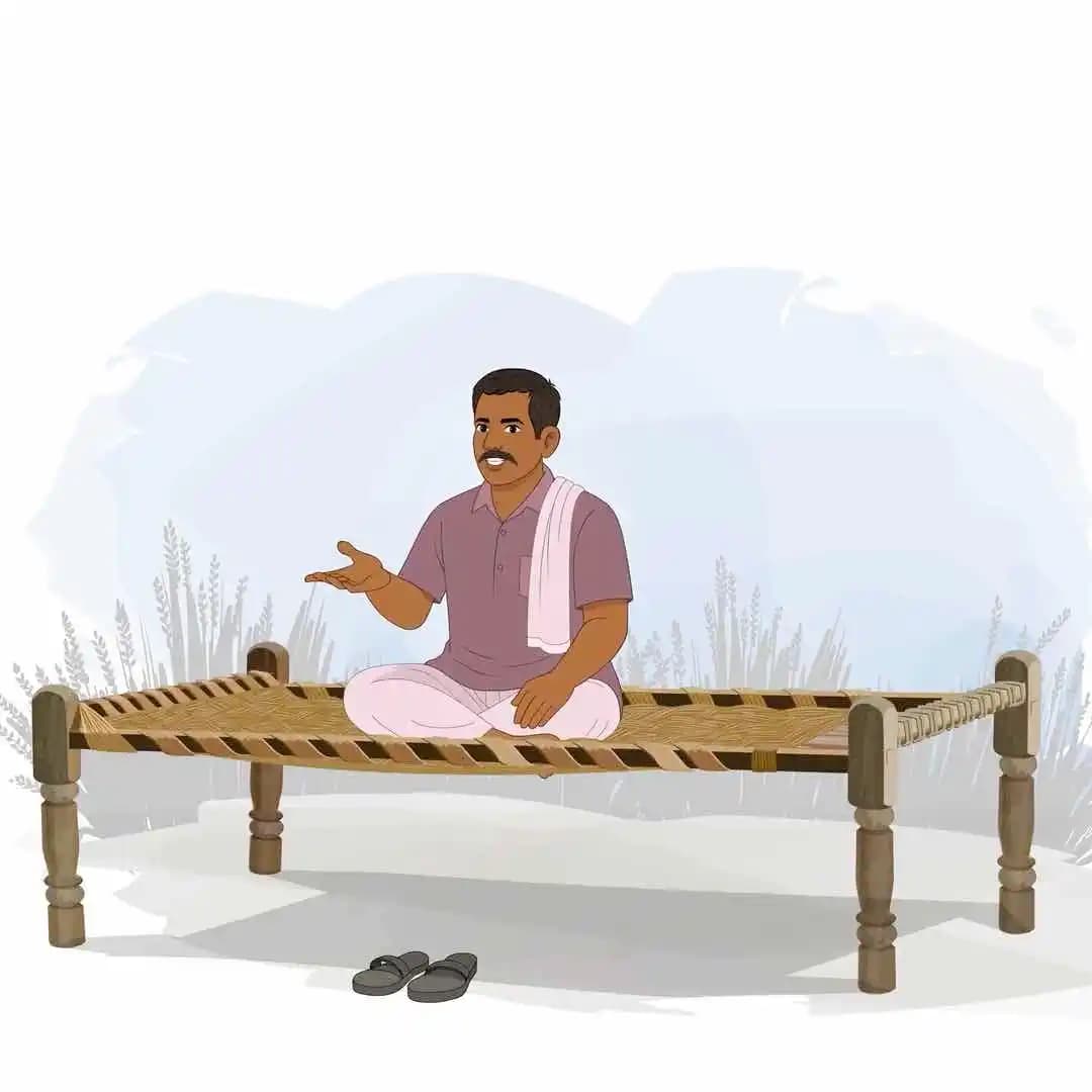 Farmer sitting on khat animated vector cartoon character AKA Harish