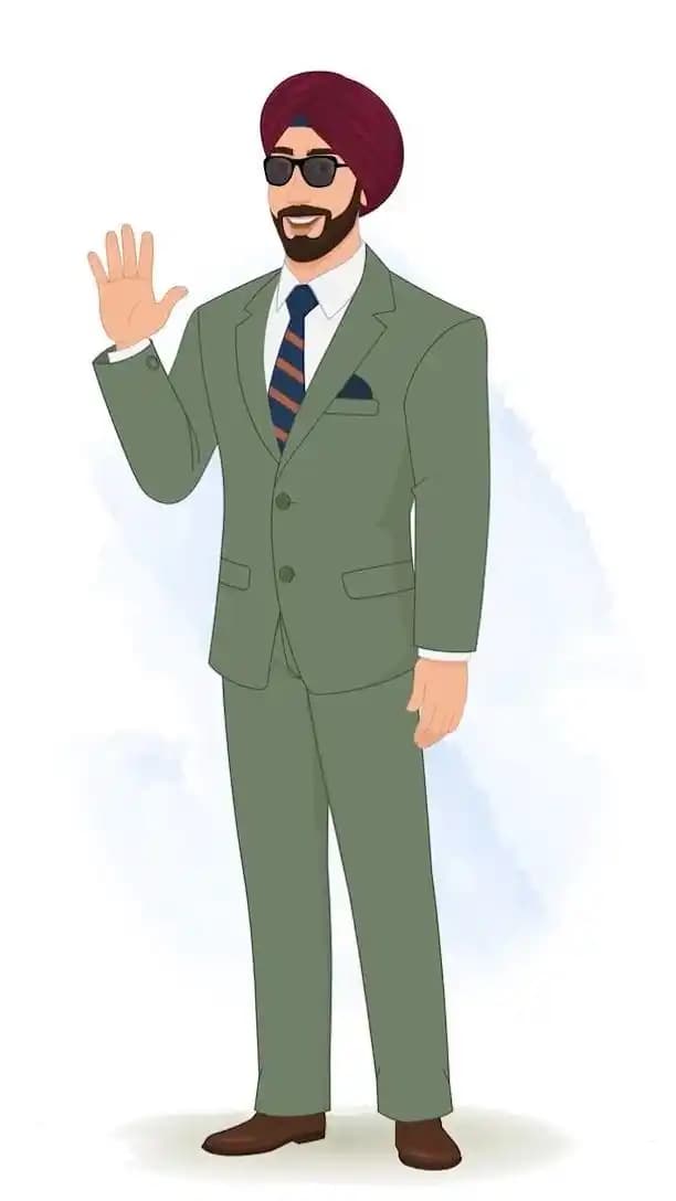 Beard man saying hi pose animated vector cartoon character AKA Randeep Singh