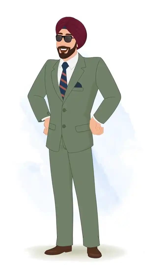 Sikh businessman laughing pose animated vector cartoon character AKA Randeep Singh
