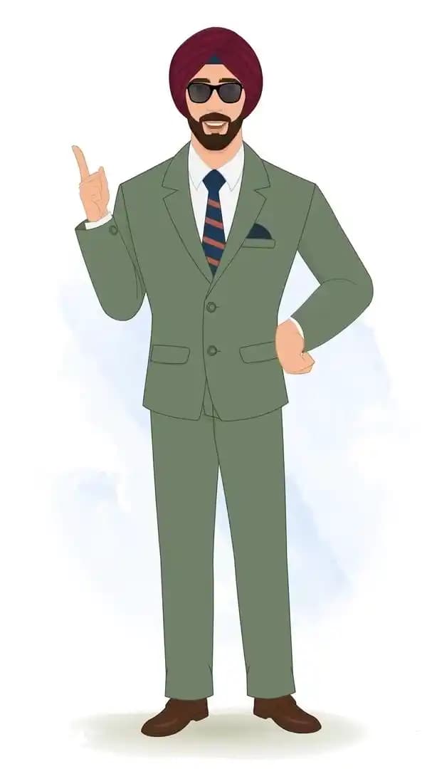 Sikh businessman front talking pose animated vector cartoon character AKA Randeep Singh
