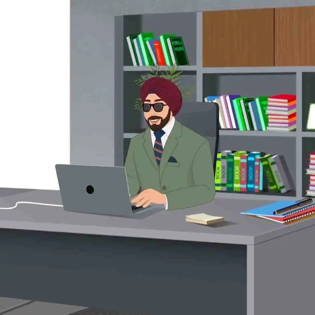 Indian sardar working on laptop animated vector cartoon character AKA Randeep Singh