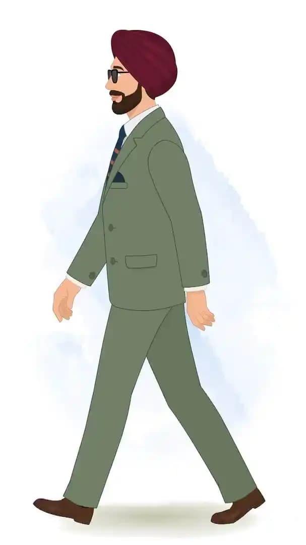 Indian panjabi character walking side view animated vector cartoon character AKA Randeep Singh