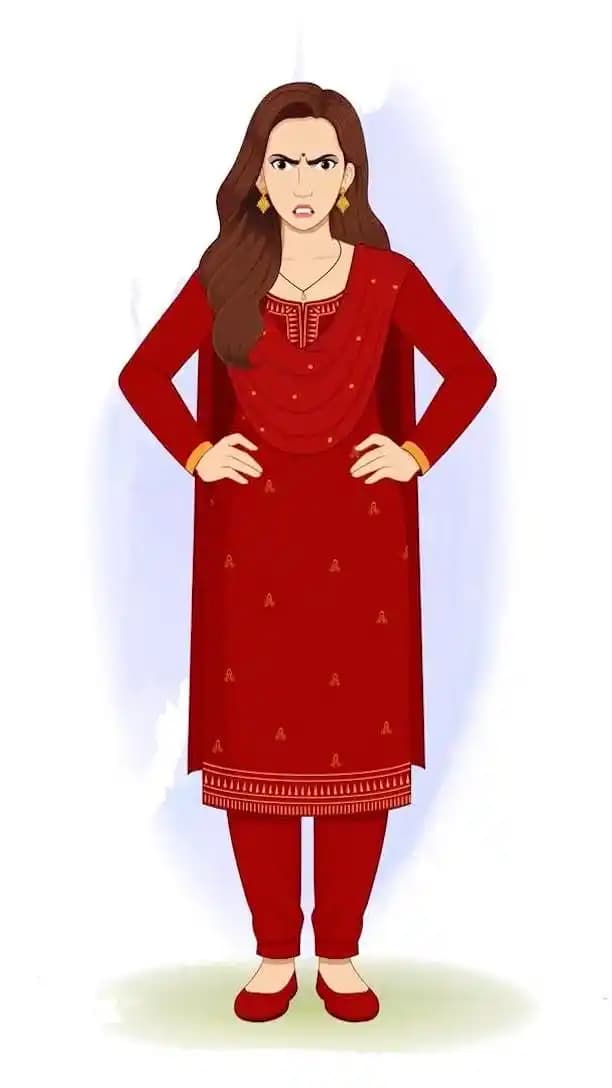 Angry female cartoon character animated vector cartoon character AKA Priya