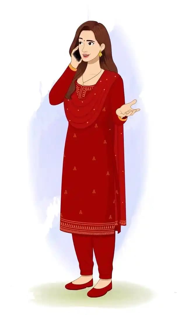 Beautiful woman talking on phone call animated vector cartoon character AKA Priya