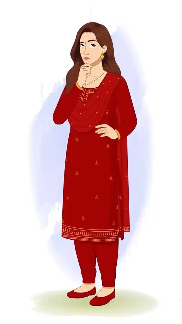 Indian lady thinking pose animated vector cartoon character AKA Priya
