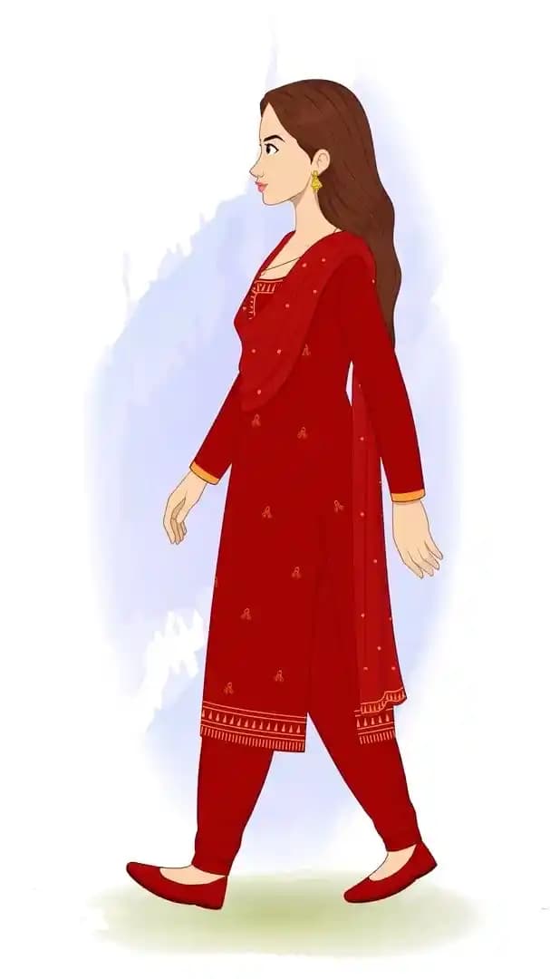 Beautiful lady walking side view animated vector cartoon character AKA Priya