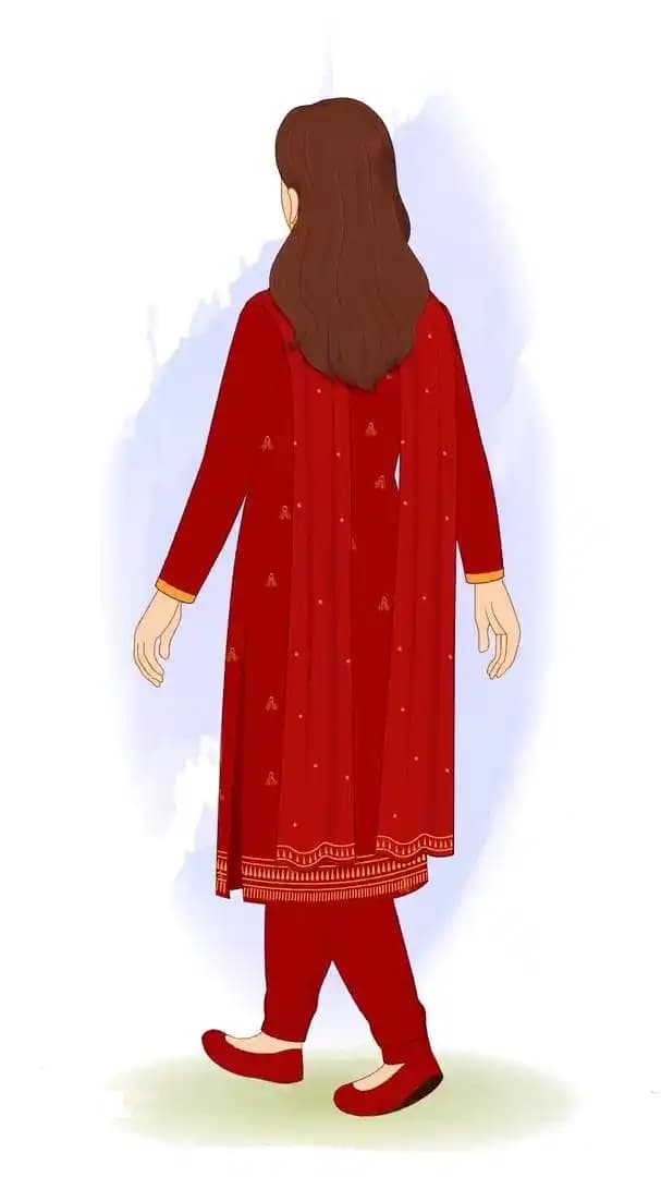 Indian lady walking back third view animated vector cartoon character AKA Priya