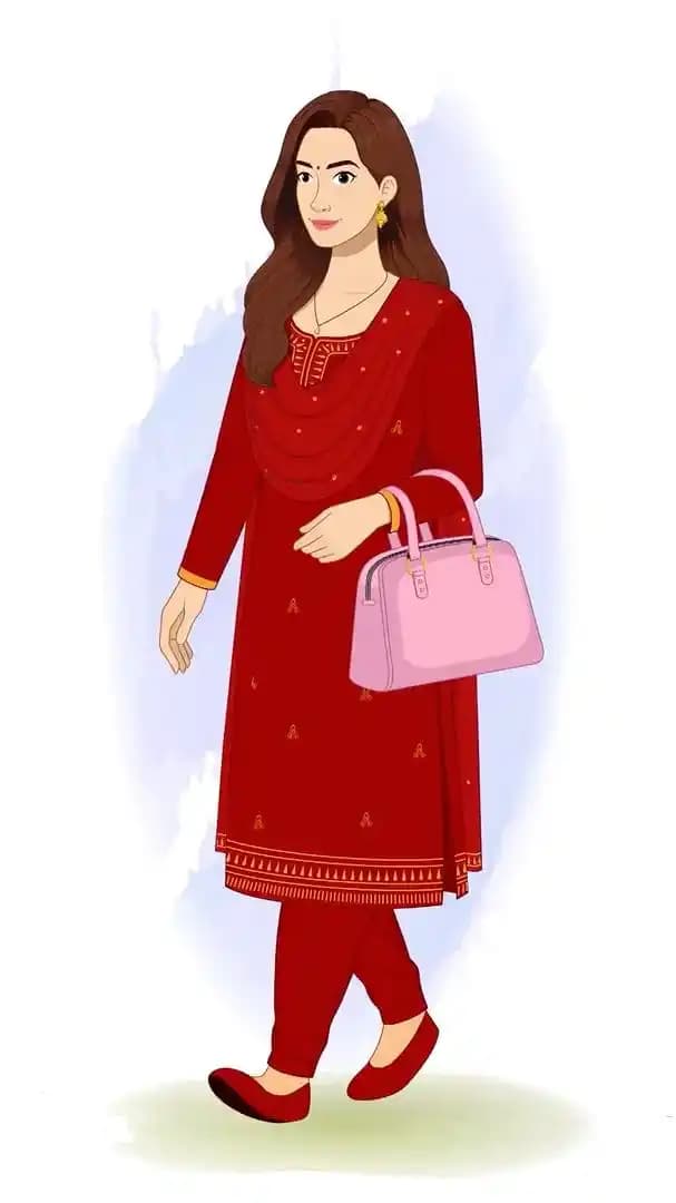 Indian woman walking with bag animated vector cartoon character AKA Priya