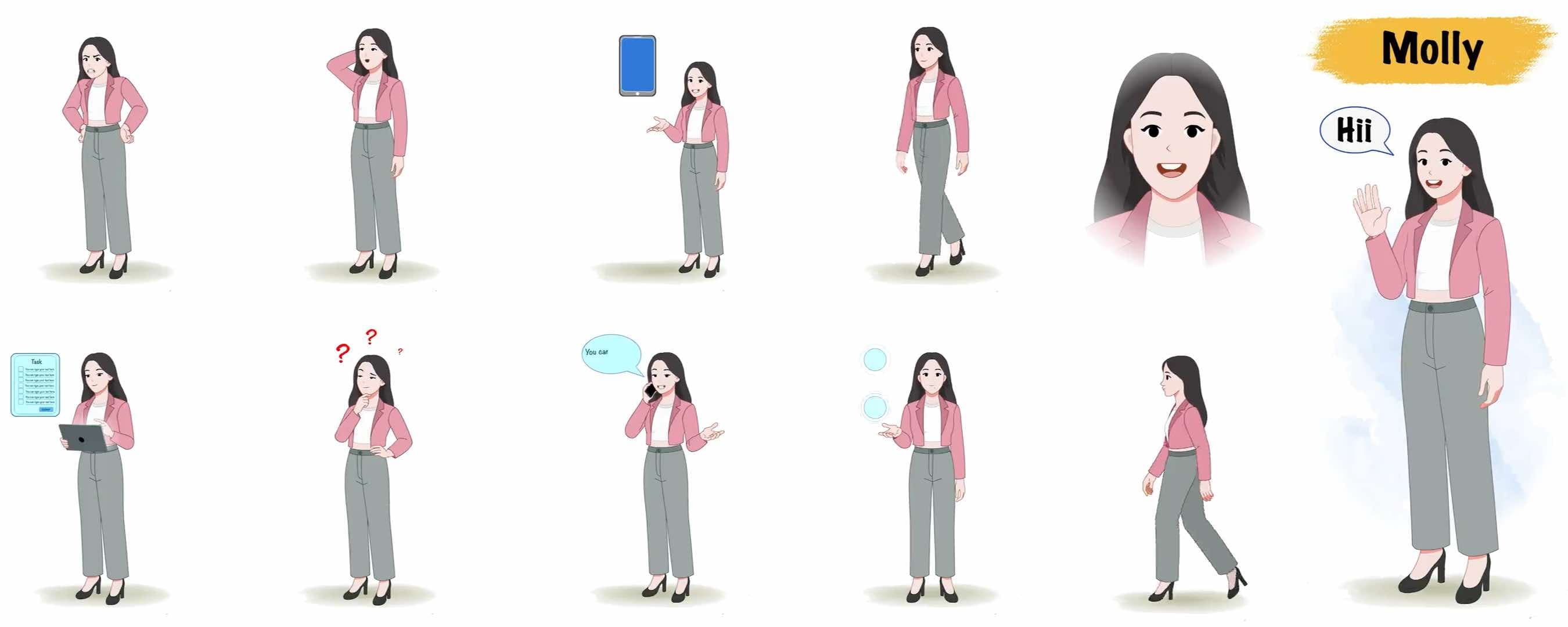 Professional girl in casual outfit animated vector cartoon character AKA Molly