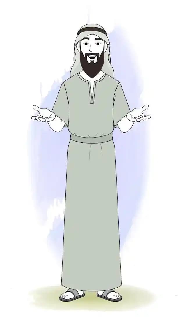 Muslim man explaining pose animated vector cartoon character AKA Anwar