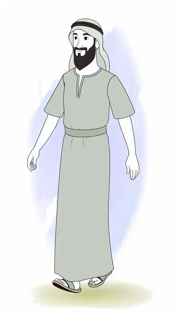 Arab man walking one third view animated vector cartoon character AKA Anwar