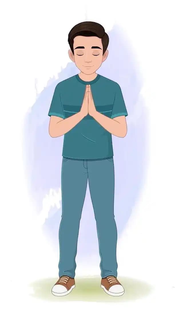 Adult boy doing namaste animated vector cartoon character AKA Anil