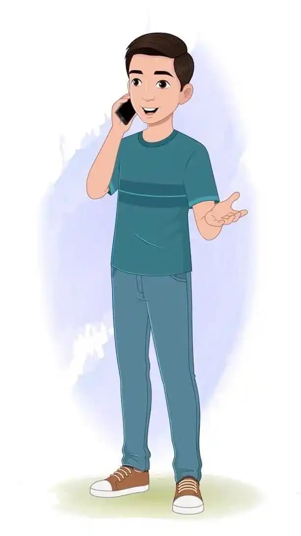 Indian boy talking on phone animated vector cartoon character AKA Anil