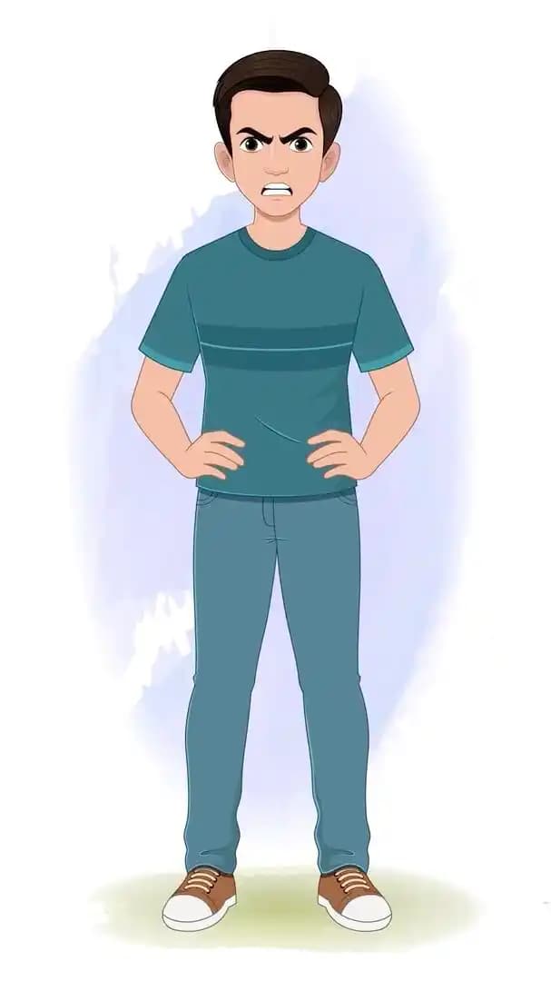 Angry boy in casual clothes animated vector cartoon character AKA Anil