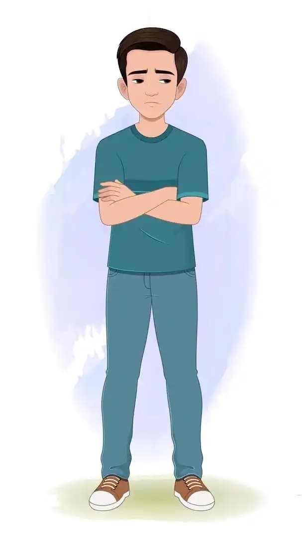 Annoyed boy in casual wears animated vector cartoon character AKA Anil