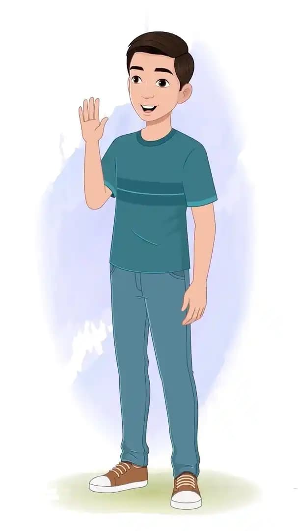 Boy saying hi wearing green t shirt animated vector cartoon character AKA Anil