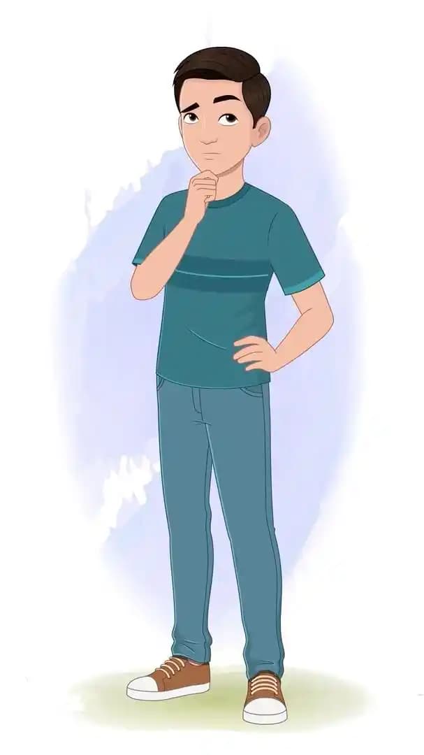 Cartoon boy thinking pose animated vector cartoon character AKA Anil