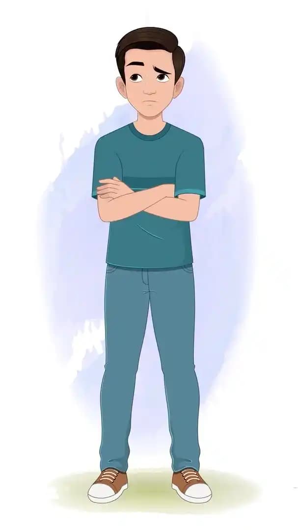 Unhappy Indian boy animated vector cartoon character AKA Anil