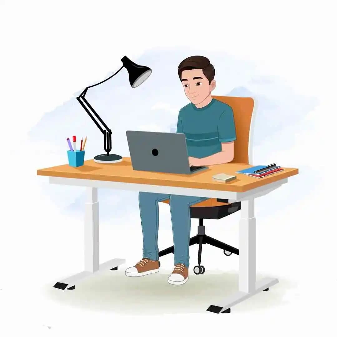 Young boy working on laptop animated vector cartoon character AKA Anil