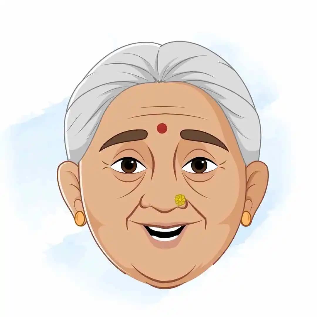 Indian grandmother multiple face expression animated vector cartoon character AKA Bimla Dadi