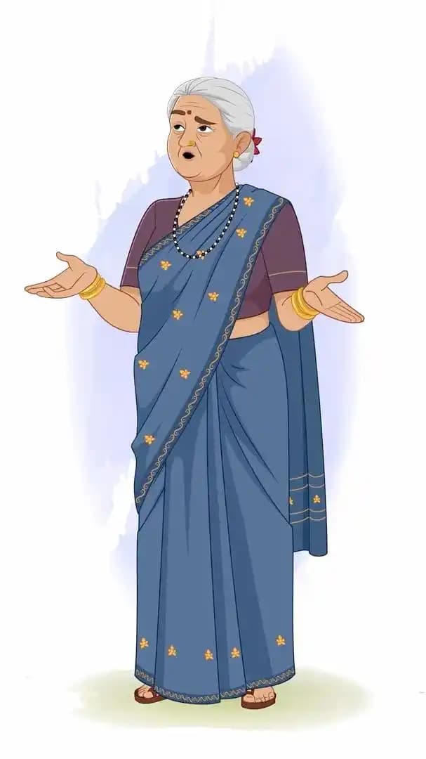 Indian grandmother confuse pose animated vector cartoon character AKA Bimla Dadi